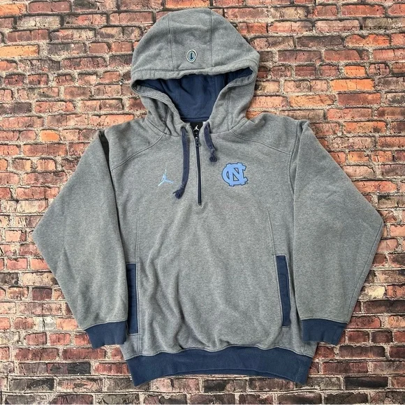 Vintage Y2K Nike Jordan UNC North Carolina Tar Heels Hoodie 1/4 Zip Small - Picture 1 of 6
